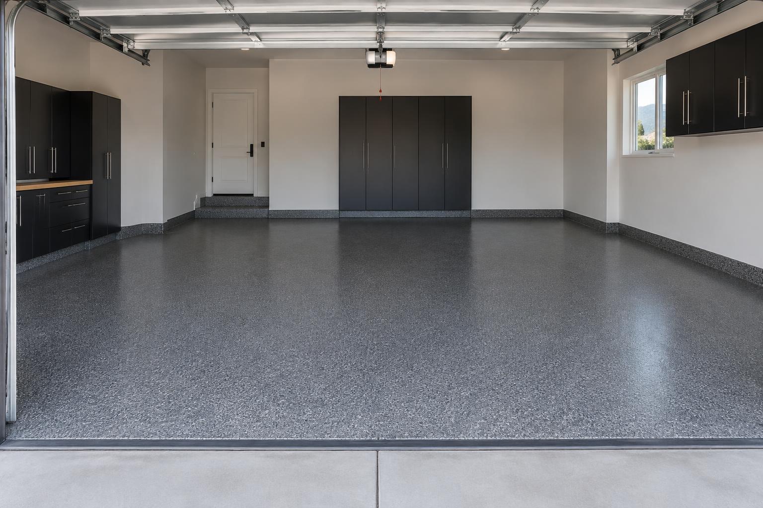 Finished garage with interactive floor details